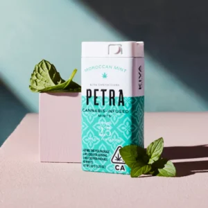 Petra Moroccan Mint Mints tin with green label and mint leaves